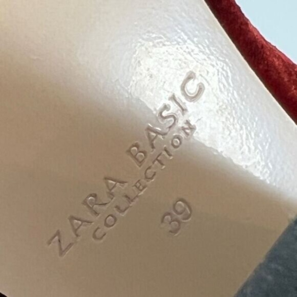 Zara Basic Womens EU 39 US 9 Red Orange Velvet Pump Heeled Booties Boots Cowboy - Picture 12 of 13